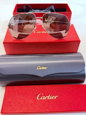 Cartier Silver/Brown Aviator Sunglasses
